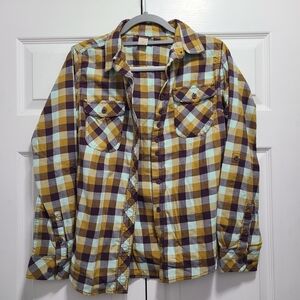 Duluth Trading Co Yellow and Brown Plaid Shirt